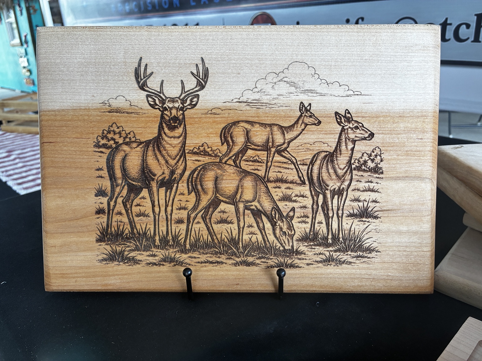 Wildlife engraving on wood