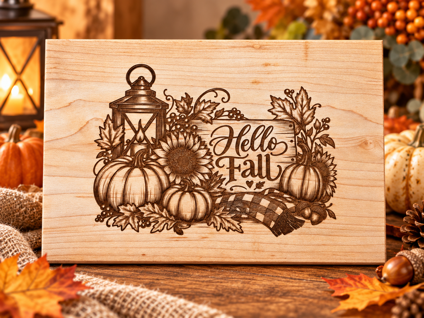 Hello Fall engraved cutting board