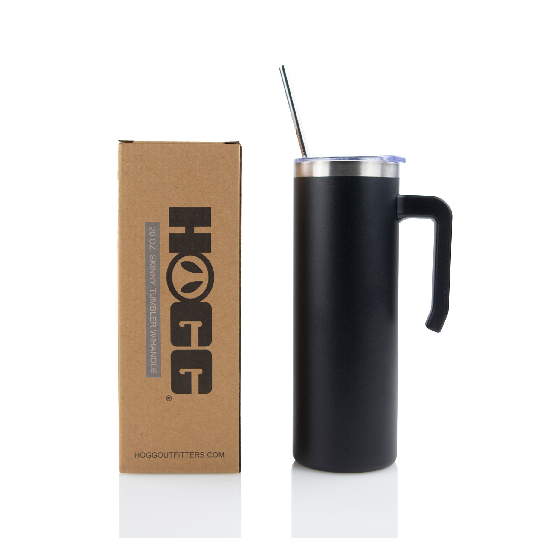 20oz Skinny Tumbler with Handle – Matte Black